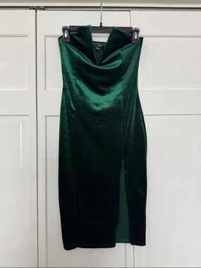 Windsor Emerald Green Strapless Velvet Cowl Midi Dress